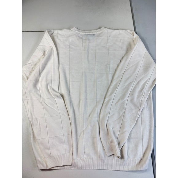 Consensus Menswear XL Cream Cotton Blend Crewneck Sweater Square Pattern - Picture 2 of 8